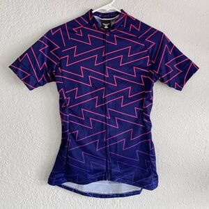 Twin Six women's cycling jersey NWT, indigo blue & pink zig-zag pattern, size S